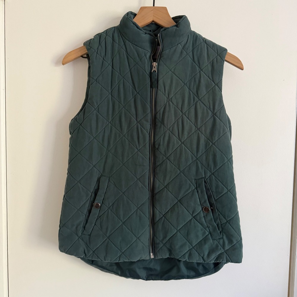 Laura Scott Womens Forest Green Quilted Puffer Vest Heritage Equestrian Fall